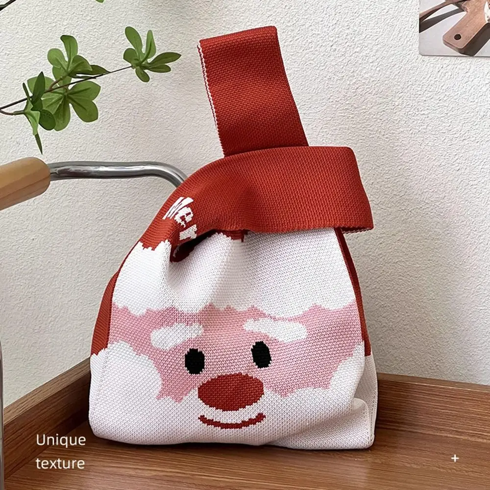 Portable Christmas Gift Knot Wrist Bag Candy Pouch Santa Claus Christmas Knitted Bag Weave Wool Bucket Bag Tote Bag Girl