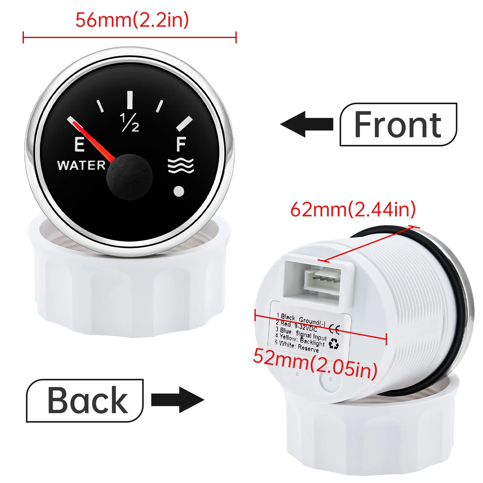 Auto- und Boot-Booster-Alarmanzeige 2'' 52mm Öldruckmesser Wasserstandsmesser Kraftstofftemperatur 12V 24V Voltmeter Zubehör Messgerät – Detail 20