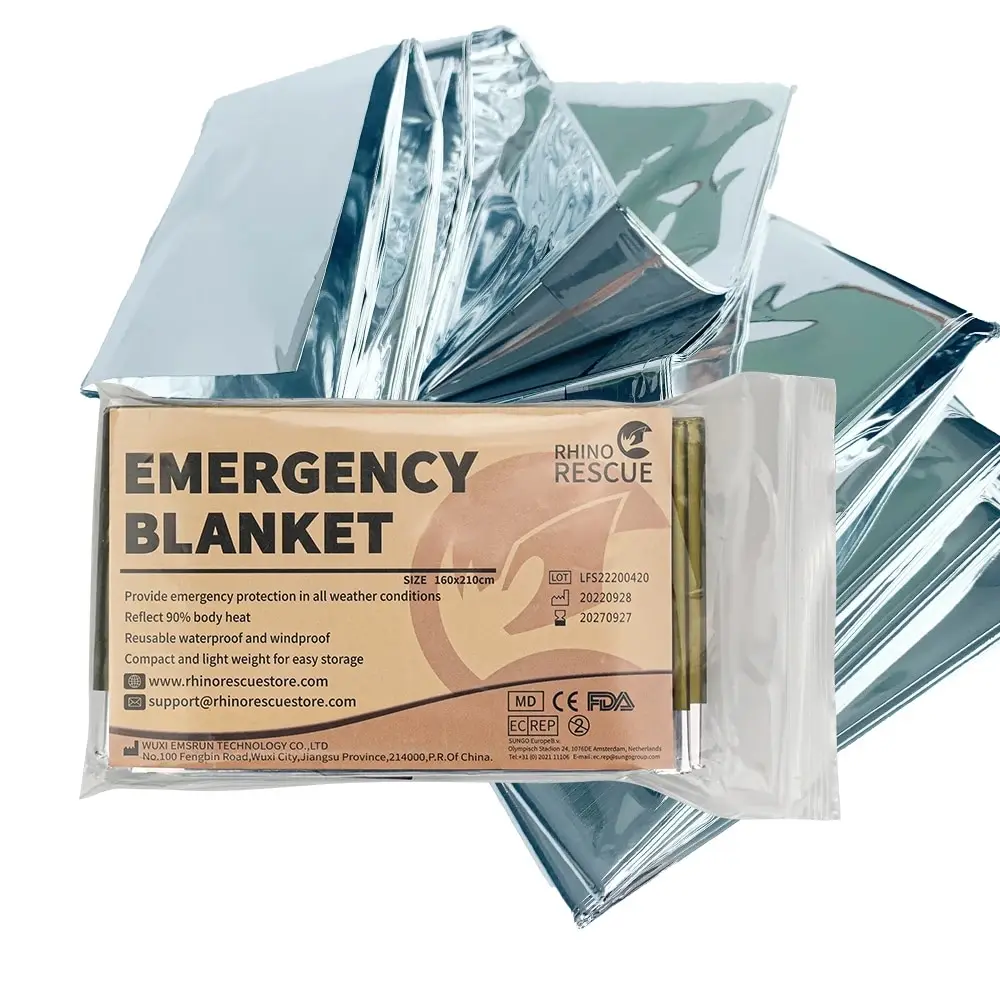 Rhino Rescue Emergency Blanket, Mylar Thermal para Exterior, Caminhadas, Cobertor de Sobrevivência, Espaço 1.6x2.1m, 10 pcs