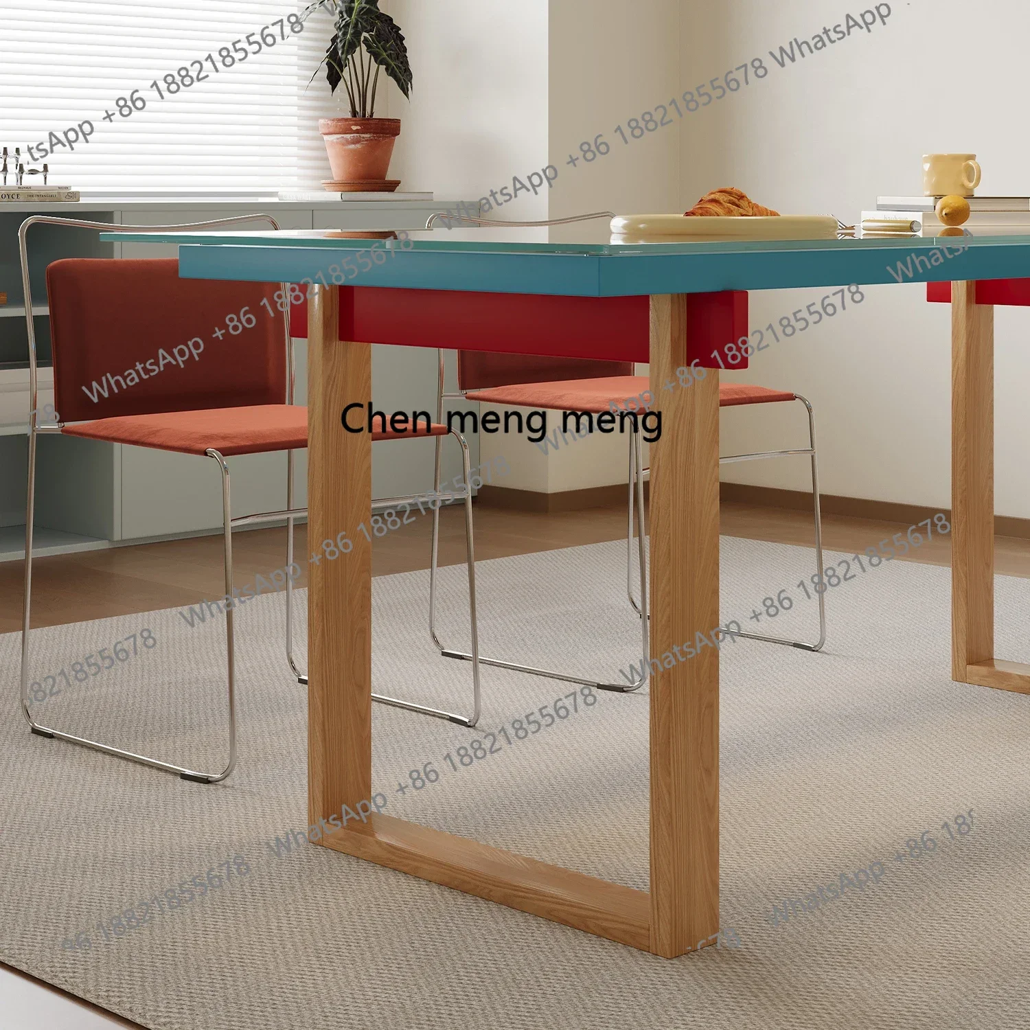 طاولة طعام من الزجاج المقسى للاستخدام المنزلي، طاولة طعام مطابقة الألوان، شقة صغيرة مستطيلة شفافة مكتب H #4