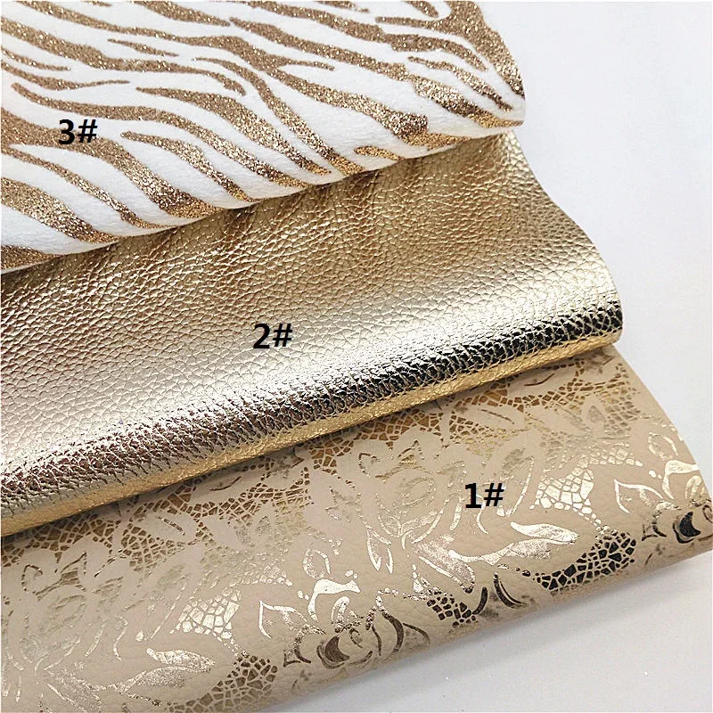 Gold Mesh Glitter Leather Sheets Flowers Metallic Litchi Faux Leather Leopard Zebra Pattern Velvet Immitation Horst Fur W308