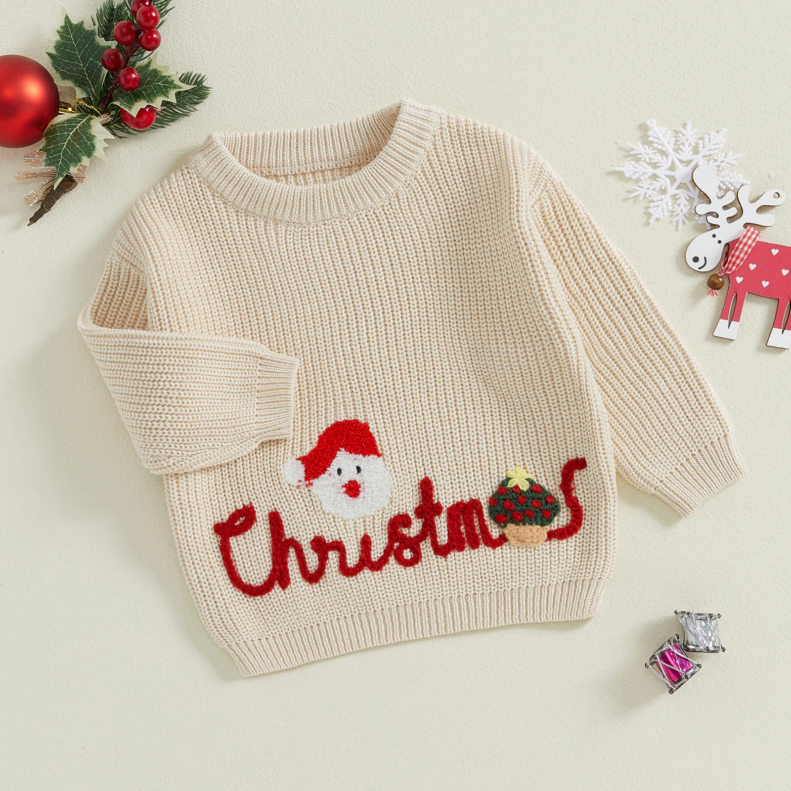 Kleinkind Mädchen Jungen Pullover Weihnachten Kleidung Brief Santa Stickerei Rundhals Langarm Kinder Pullover Herbst Tops