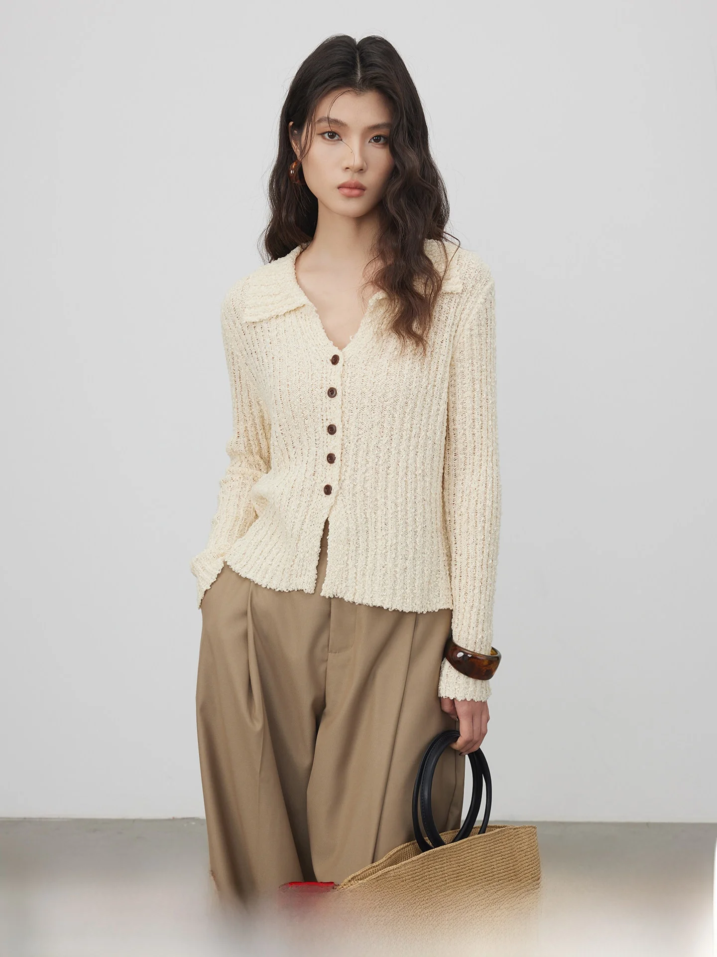 

Вязаный кардиган KEARA в корейском стиле с длинными рукавами, женский, весенний, укороченный, с воротником, на талии завязывающийся, цвет абрикосовый