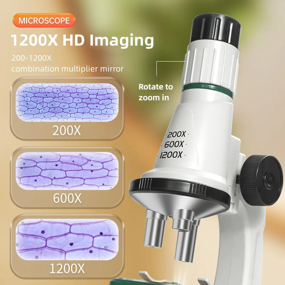 Microscope Portable 1200x HD Eyepiece Kids Science Education Experiment Exploration Set Gift Toys