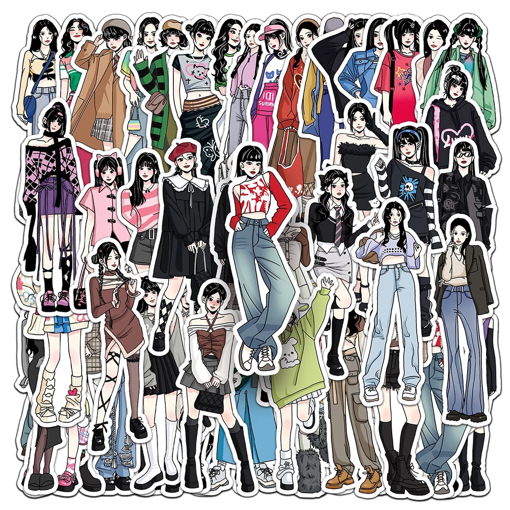 

10/30/50pcs Cute Girls Cartoon Outfit Stickers Aesthetic Decals Decorative Scrapbooking Laptop Phone Cool OTTD Sticker Wholesale
