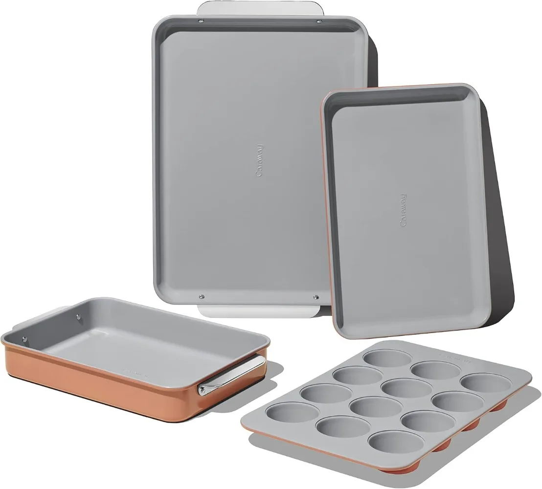 Nonstick Ceramic Bakeware Set (5 Pieces) - Baking Sheets, Assorted Baking Pans, & Storage - Aluminized Steel Body - Non Toxic