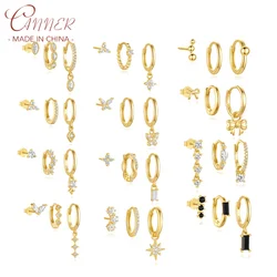 CANNER 3Pc 925 Silver Exquisite Four Leaf Flower Earrings Set For Women 18K Gold Octagonal Star Square Pendant Ins Fine Jewelry