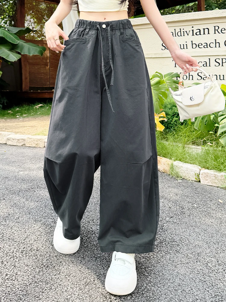 Pantalones casuales holgados de pierna ancha para mujer, finos, frescos y elegantes, ropa de trabajo Dream And Wild Fire Grey Wild Mountain Wind