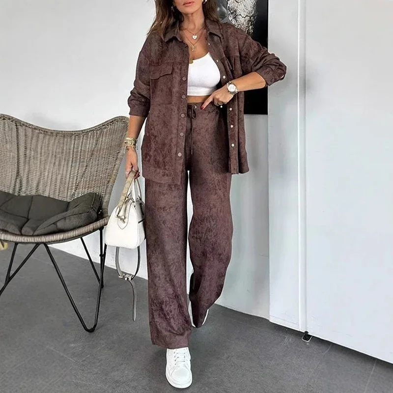 Autumn Winter Suit Elegant Long Sleeve 2 Piece Vintage Office Notch Collar Blazer Tops&Long Pants Set Women Outfits Y2K 2025 New