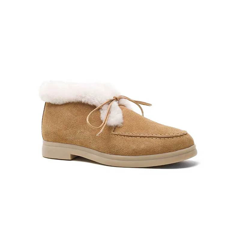 

Furry Rubber Thick Sole Snow Boots Winter Thickened Velvet Cotton Shoes Cold-Proof Warm Pumps Women Lace-Up Flats Zapatos Mujer
