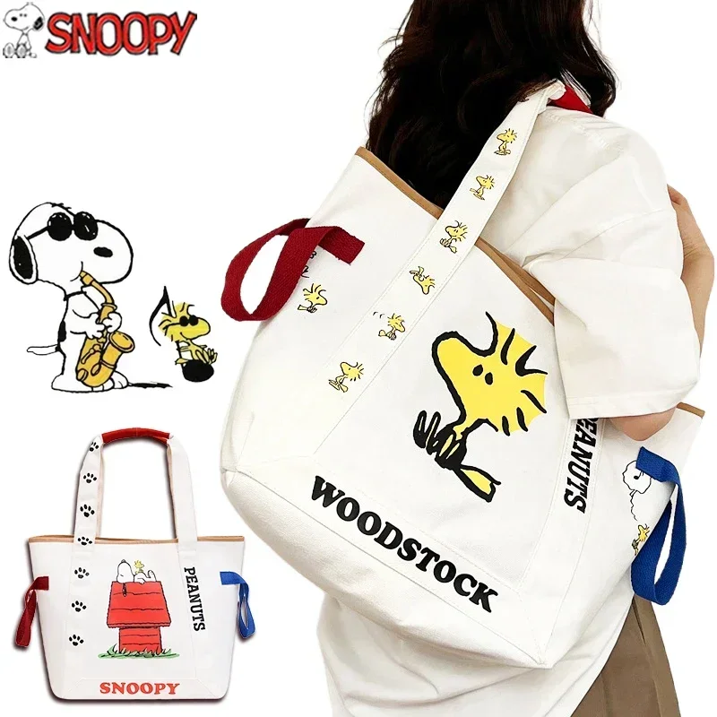 Snoopy Woodstock borsa a tracolla in tela per donna Cute Peanuts Ladies Handbag Student borse per la spesa ecologiche borsa per ragazze