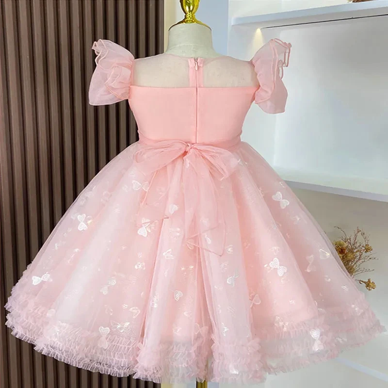 Girls Party Dress Summer Elegant Princess Dress Cute Butterfly Dress And Bow  1-11 Years Kids Birthday Party Clothes