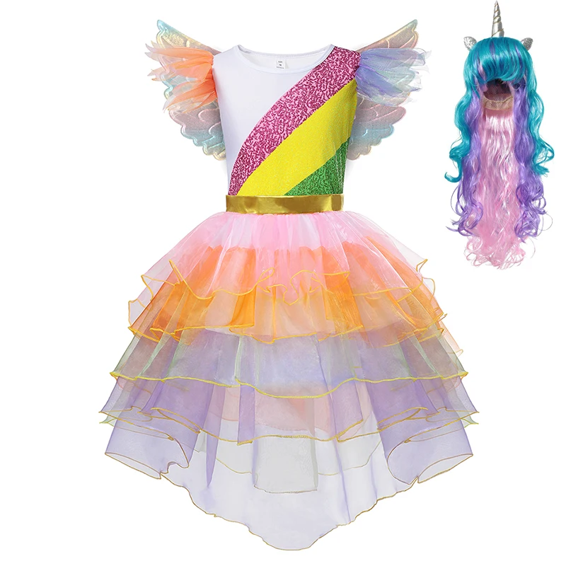 Unicorn Princess Dress for Baby Girls, Flower Rainbow Cosplay Costume, Halloween, Birthday Party Clothing, Kids