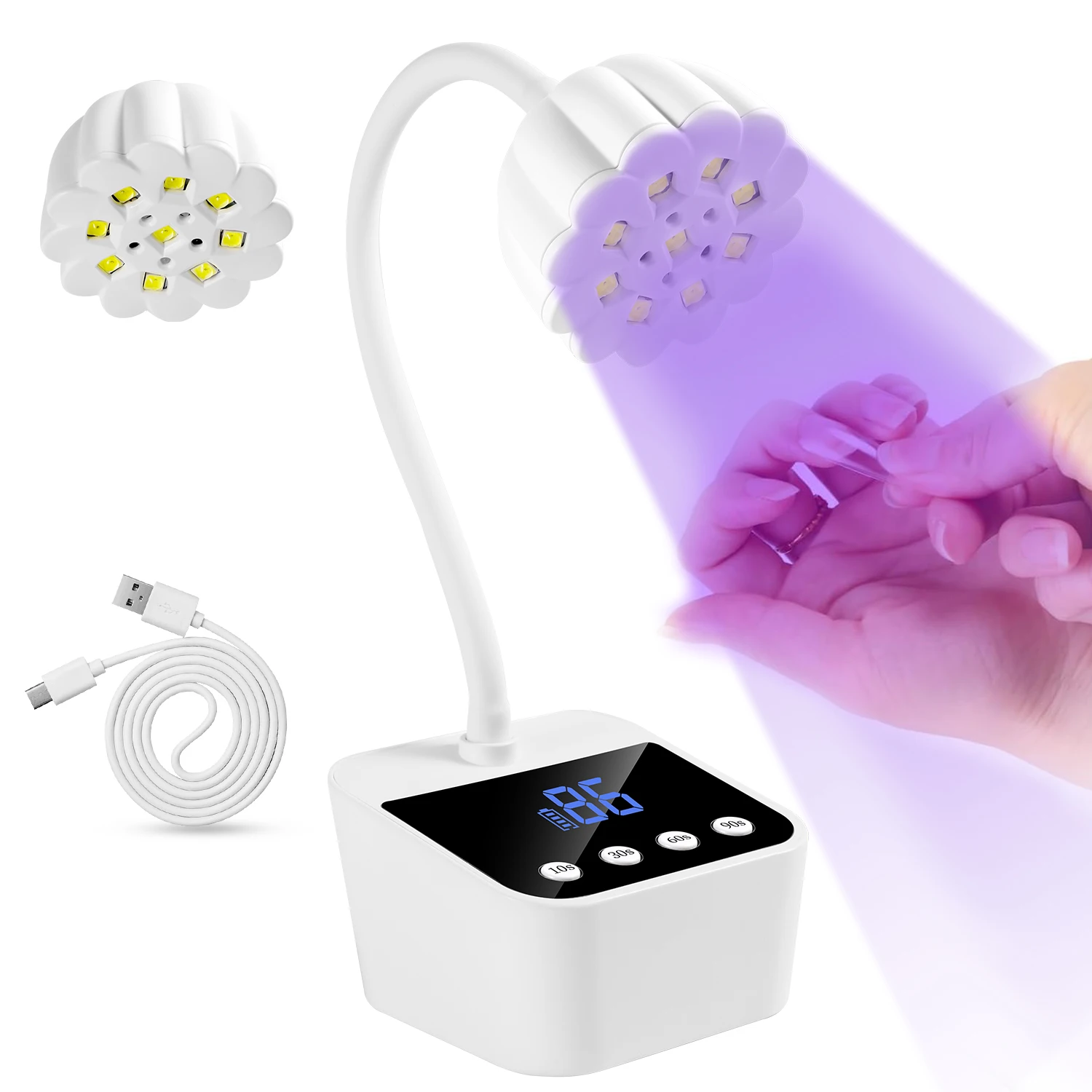 

Rechargeable Cordless UV LED Nail Lamp with Smart Sensor, 4 Timer Settings, 360° Adjustable Gooseneck & Large LCD Display