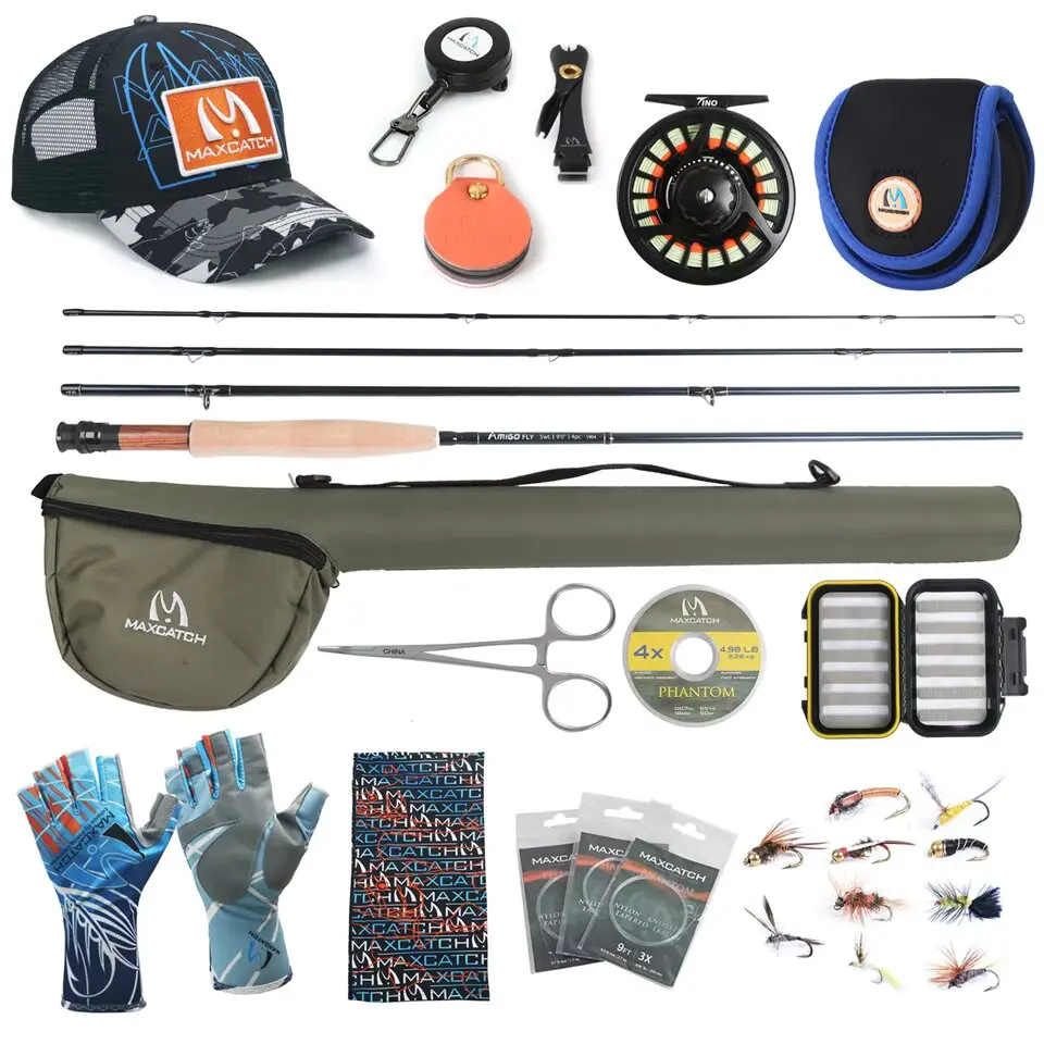 Maximumcatch Amigo 8.5ft/9ft 4-8wt Fast Action Fly Fishing Rod with Fly Reel&Line&Hooks&Accessory Triangle Tube Full Kit