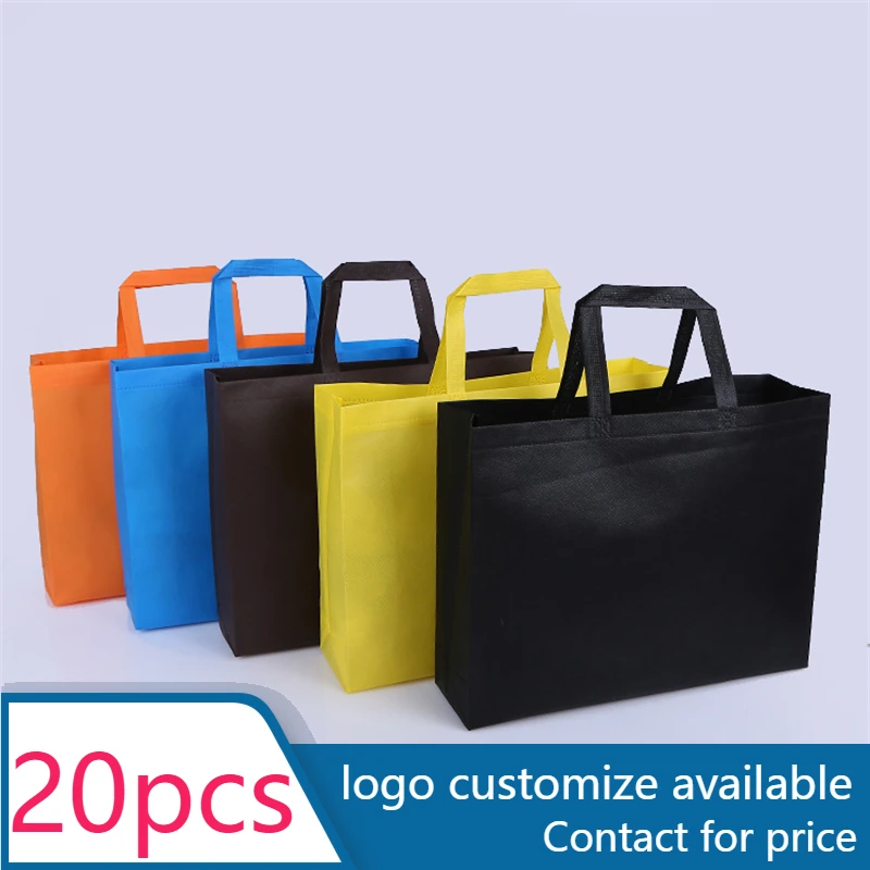 20 Stuks Custom Logo Niet-Geweven Stof Boodschappentassen Herbruikbare Draagtas Met Handvat Voor Verpakking/Cadeau/Opslag