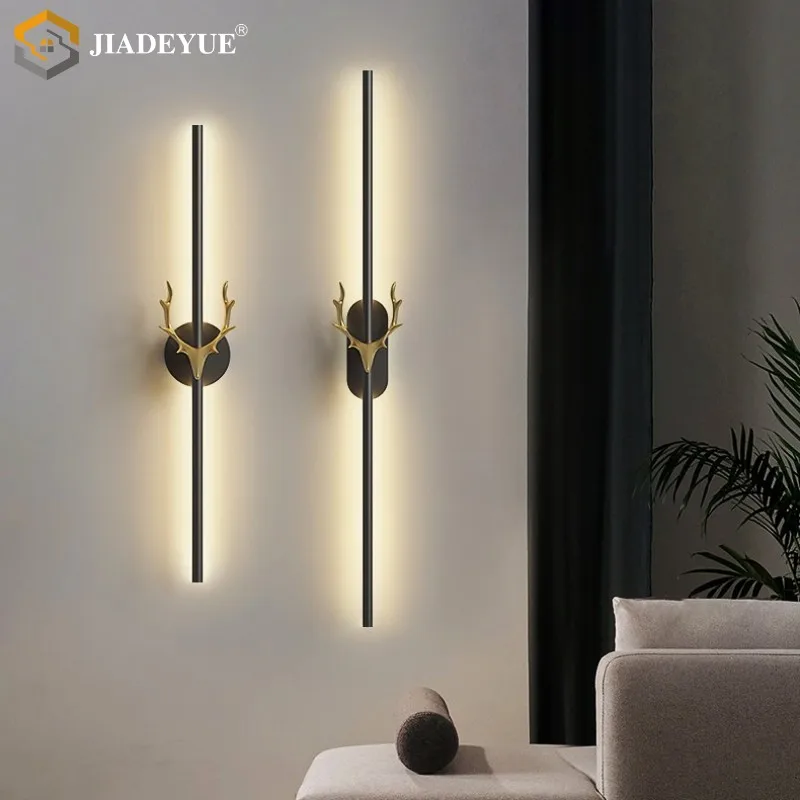 

Modern LED Strip Wall Lamp Creative Deer Horn Staircase Living Room Background Wall Lamp Bedroom Bedside Lamp Decorative Lamps