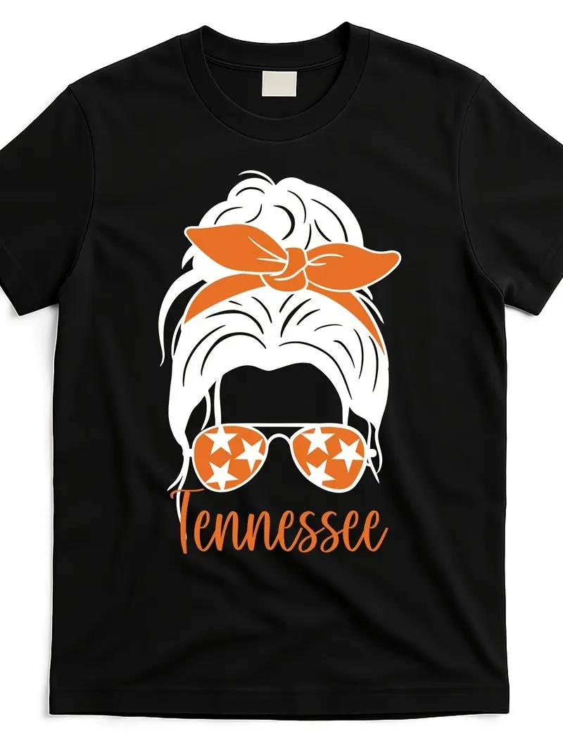 Vintage Tennessee Hair Bun And Tennessee Lettering Graphic T-Shirt Unisex Soft Breathable Tee Retro 70S 80S Inspired Design Top