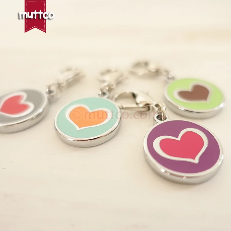 2.0cm cute heart shape print 4colour dog tag dog id tags for pets metal laser engraving zinc alloy DIY dog tag