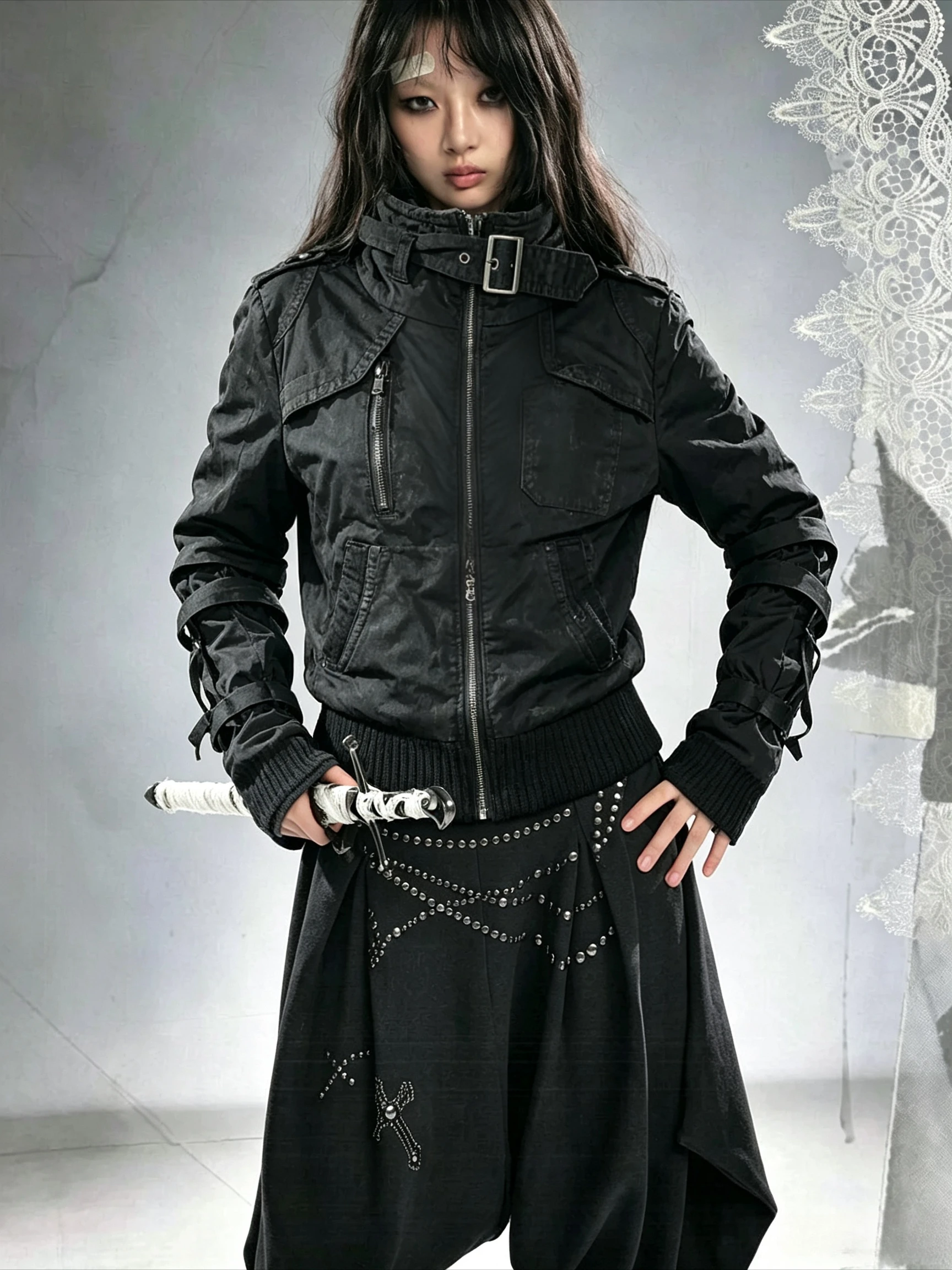 2026 Damen Punk Schwarze Vintage Kapuzenjacke Langarm Trendiger Reißverschluss Safari-Mantel Y2K Grunge Streetwear Lässige Oberbekleidung