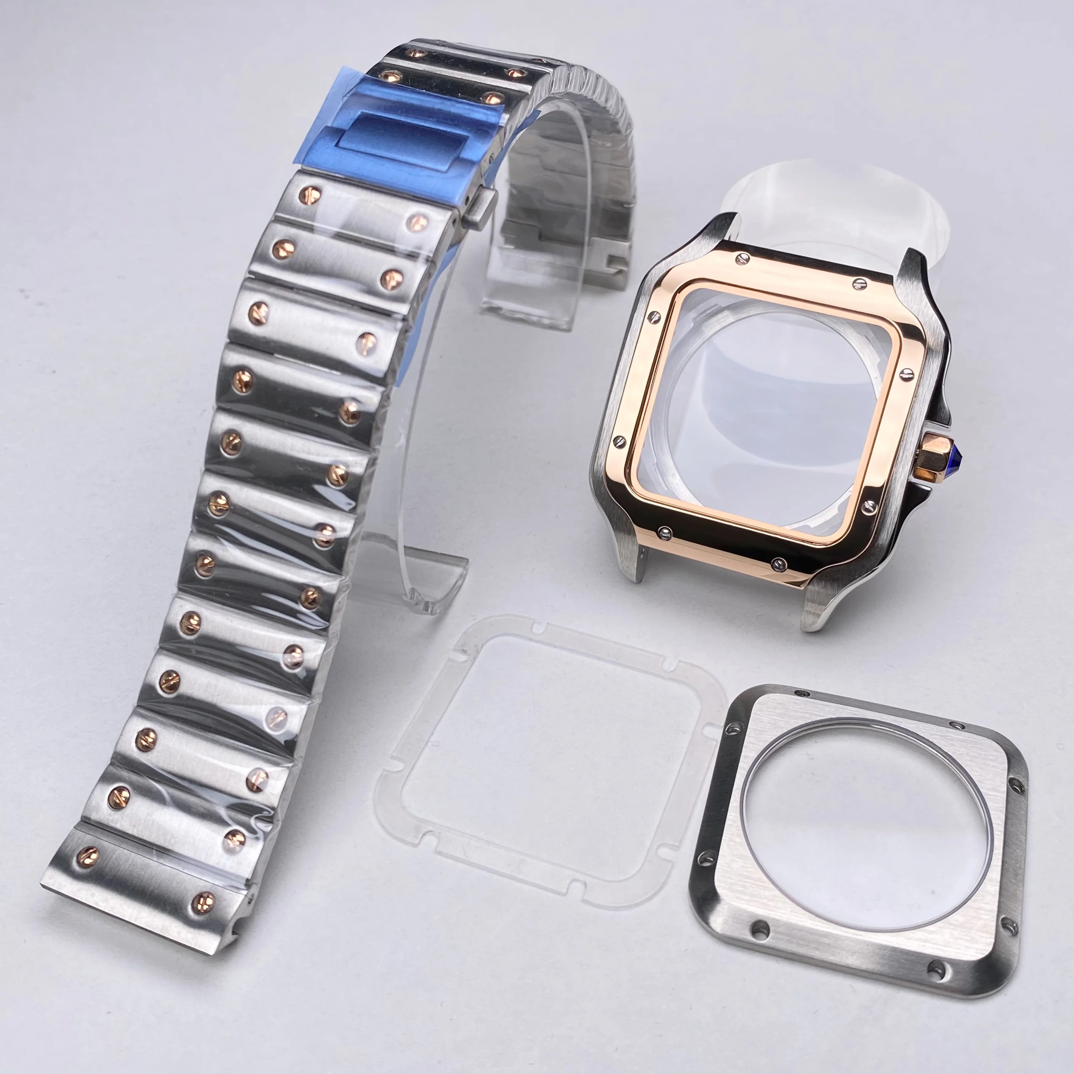 Квадратный корпус часов 38 мм, золото/розовое золото/черный/серебристый для Seiko Mod Santos, модификационные детали, подходят для NH35 NH36, аксессуары для механизмов