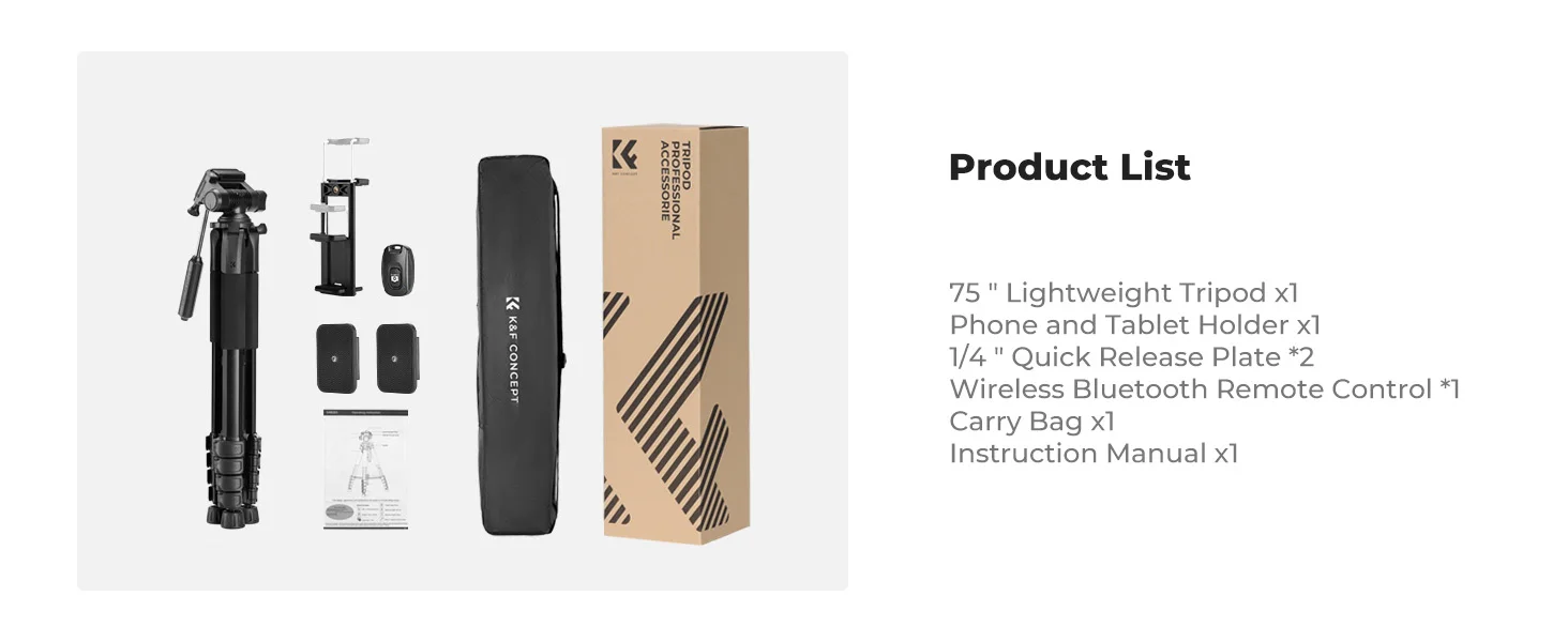 K&F CONCEPT Kamera-Stativ 190cm, Leichtes Tragbares Reise-Outdoor-DSLR-Stativständer für Kamera- und Handy-Videoaufnahmen – Detail 17