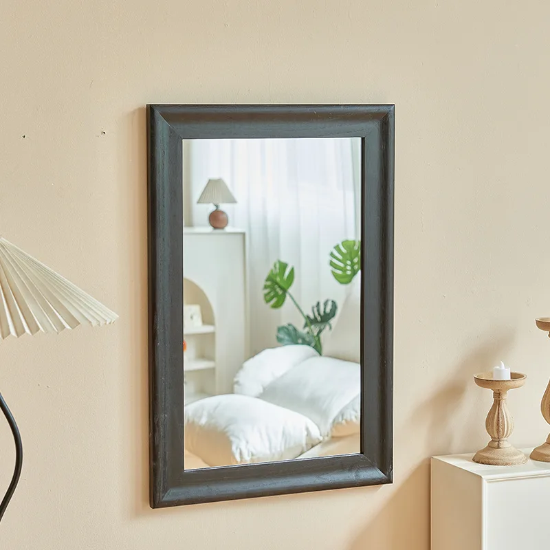 Simple solid wood photo frame wall hanging toilet bathroom mirror homestay hotel wall decorative mirror bedroom square makeup mi