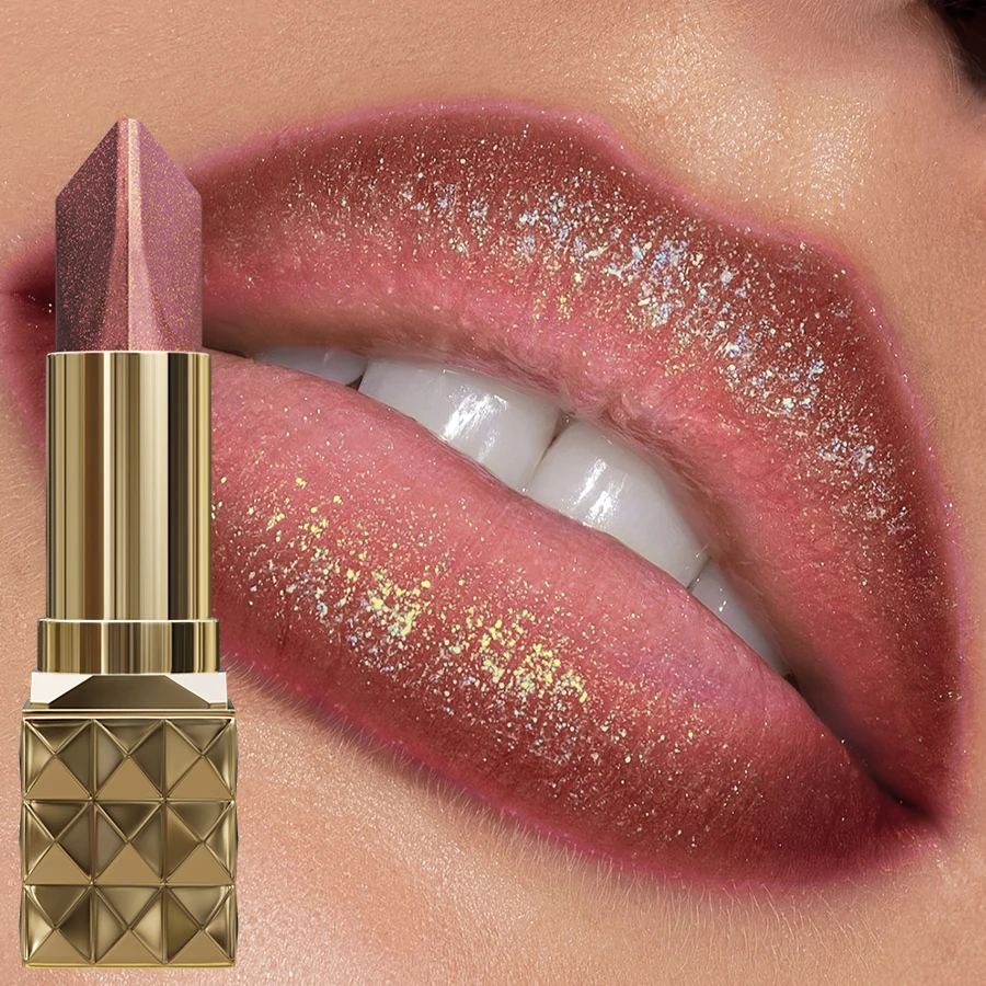 1pc 口紅防水グリッター & マット長期的な真珠光沢のある保湿ダイヤモンドリップティントセクシーな赤い唇メイクメタリックリップ