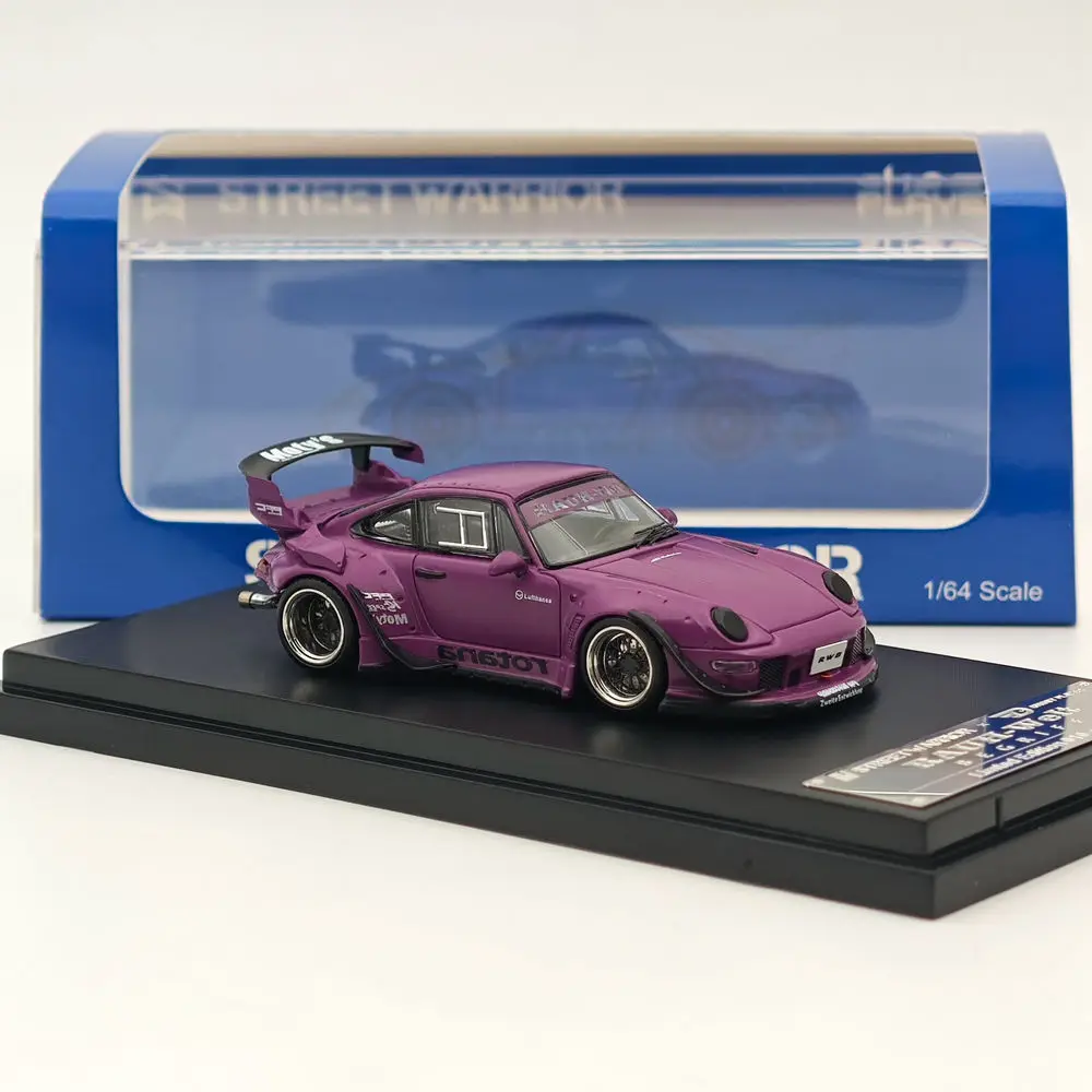 Street WARRIOR SW 1/64 for RWB 993 Rotana Purple Short Wing Diecast miniature Model Car Limited Colledtion Auto Toys Gift