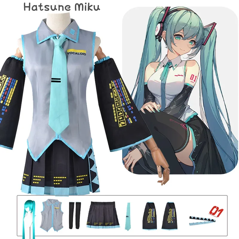 Miku anime cosplay traje peruca headwear conjunto completo adereços miku cosplay acessórios roupa de festa de halloween para mulheres meninas