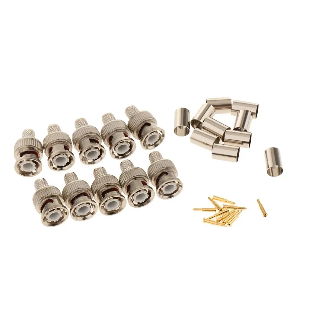 10-Pack Professional RG60 BNC Male -On Connector for Coaxial Cables