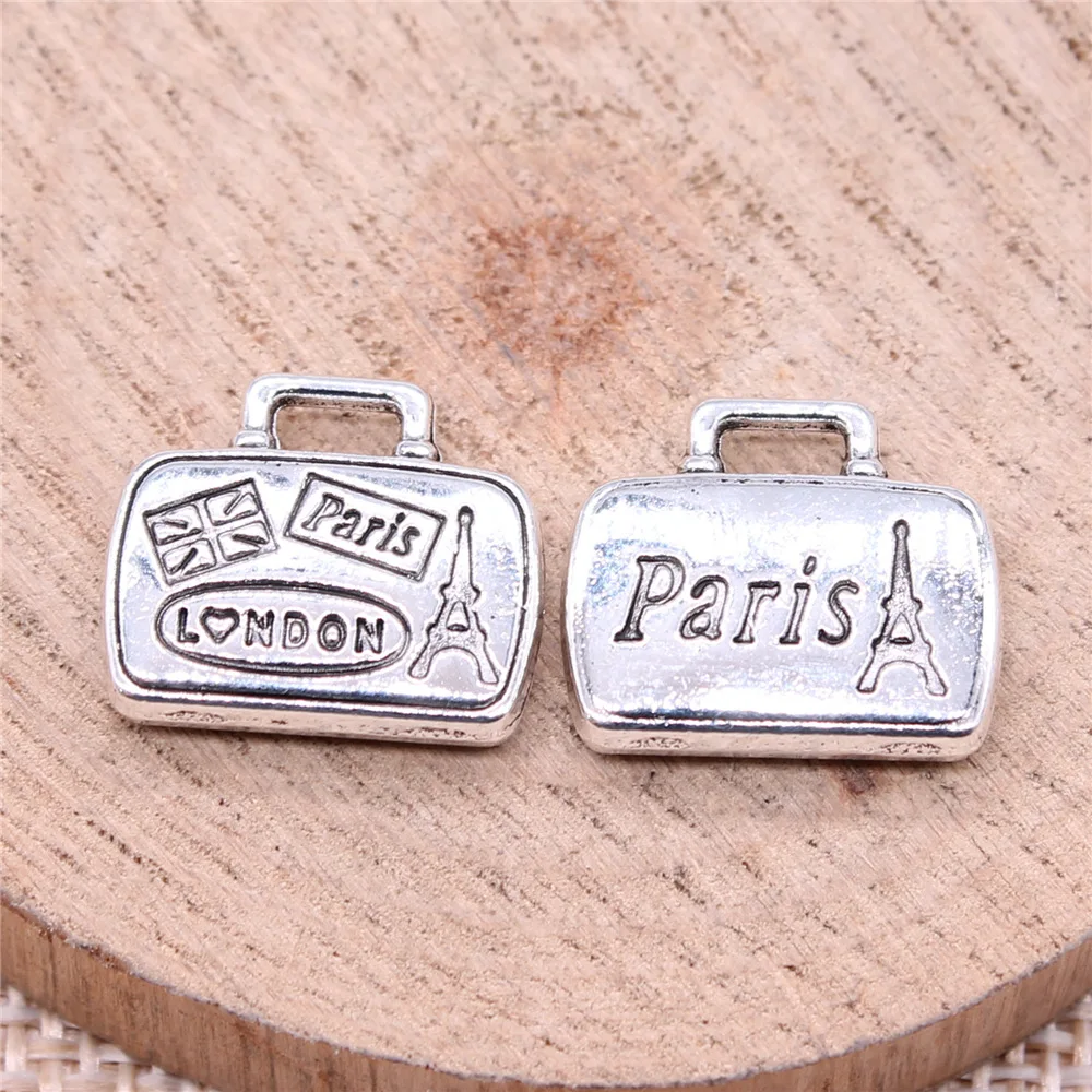 WYSIWYG 5pcs 16x14mm Antique Silver Color Tourist Souvenirs Paris London Luggage Bags Charms Pendant For DIY Jewelry Making