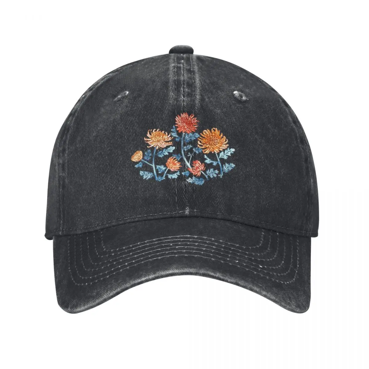 Chrysanthemum Watercolor & Pen Pattern - Cornflower Blue Baseball Cap Hip Hop Sunscreen Baseball For Men Women's