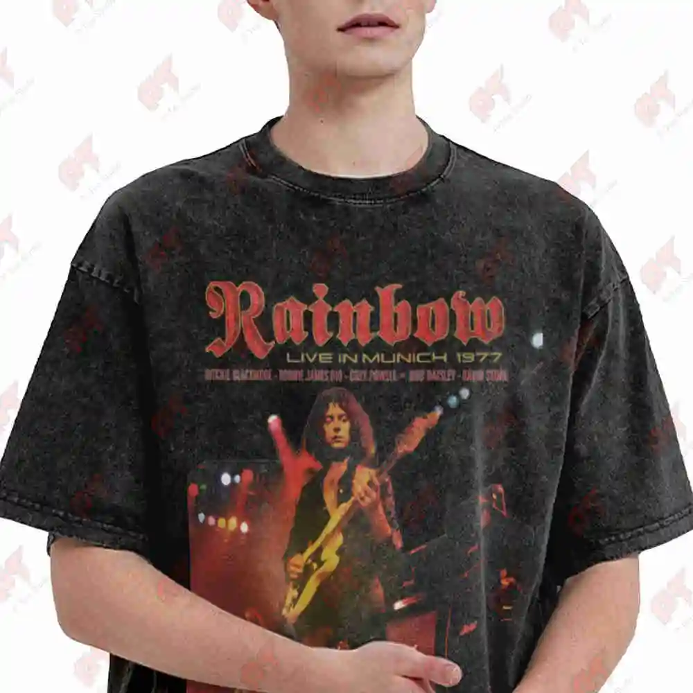 Rainbow Rock Band Vintage Washed Tee Pure Cotton T-Shirt