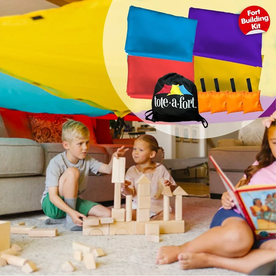 Tote a Fort Original XL ผ้าห่ม Fort Building Kit - โรงละครแบบพกพาเล่นเต็นท์ป้อม - ชุดของเล่นในร่มและกลางแจ้งสําหรับอายุ 4-1