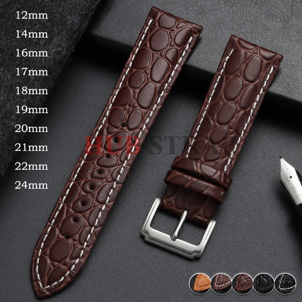 Crocodile Pattern Design Leather Watch Strap 12/14/16/17/18/19/20/21/22/24mm Soft Watchbands Casual Business Wristwatch Band