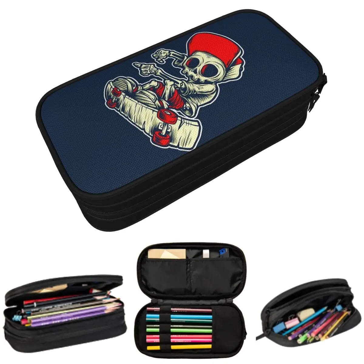 

Skateboard Skeleton Pencil Case for Studen School Pen Box Pencil Bag Stationery Supplies Pen Holder Bag
