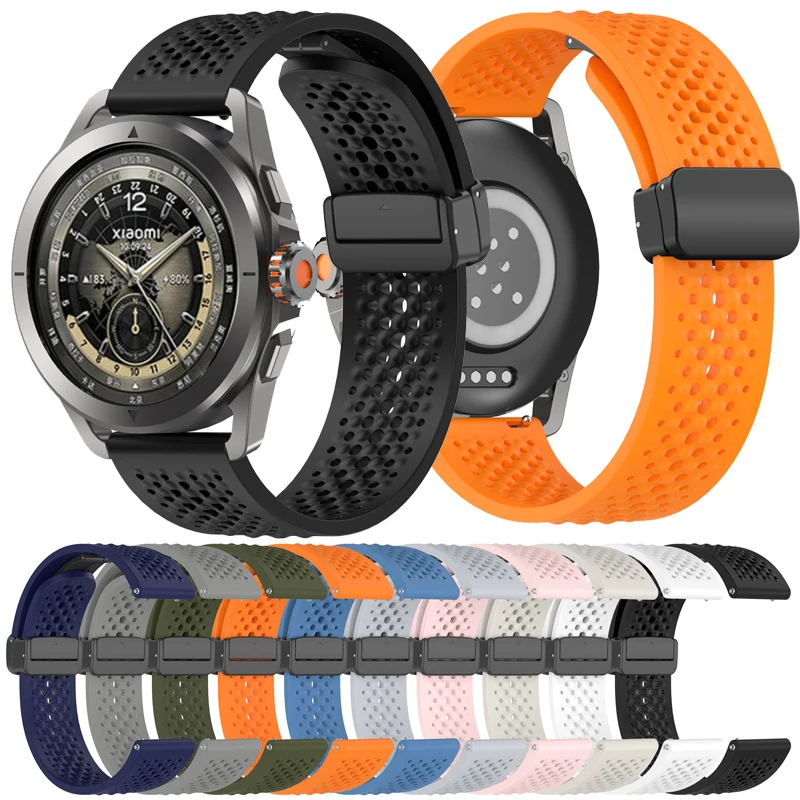 22mm Magnetic Buckle Hole Strap For Xiaomi watch S4 sport Silicone Bracelet Waterproof Breathable Correa Watchband Accessories