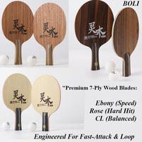 Original BOLI Table Tennis Blade Ebony/Rose/CL Premium 7Ply Pure Wood FL/CS Engineered For Fast-Attack & Loop Ping Pong Base