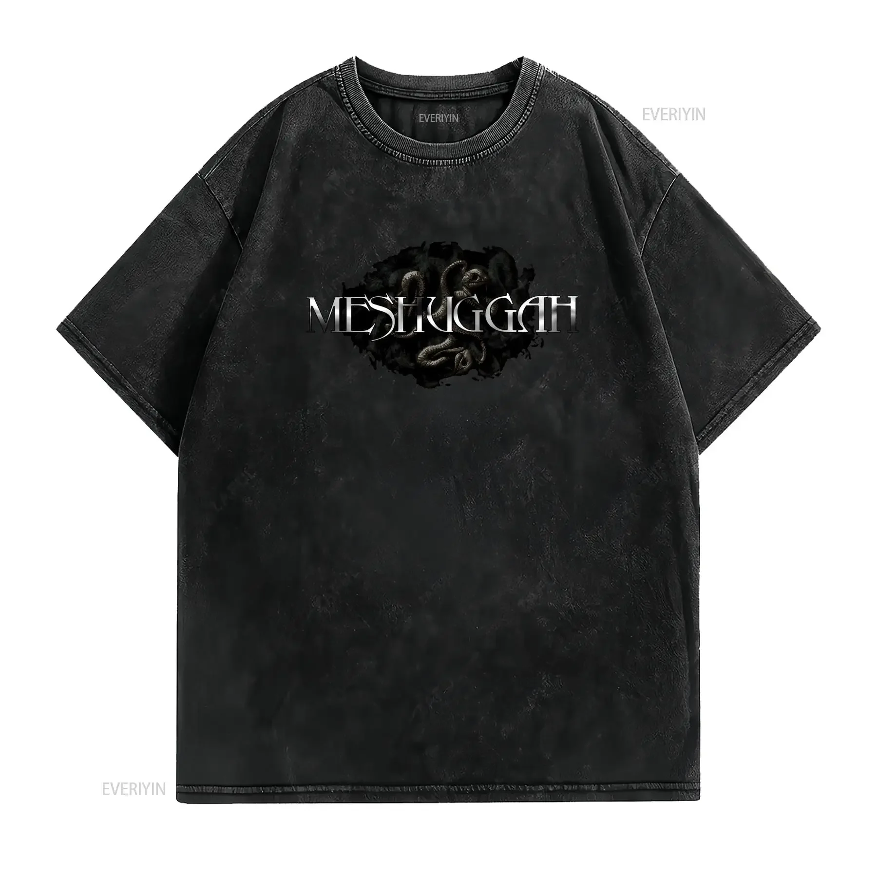 Gothic Heavy Metal Meshuggah Band Snake Print Casual Streetwear T Shirt vintage Washed Unisex Stylish Comfortable streetwear