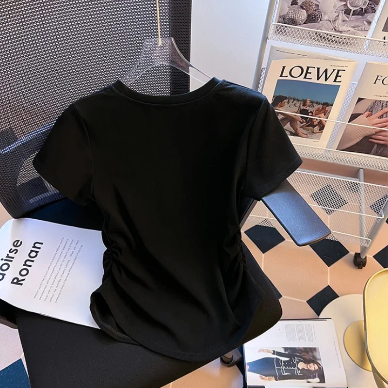 5 cores camisetas femininas hotsweet shirring casual simples o-pescoço moda senhora estilo coreano maduro concurso футlıkelho verão minoria