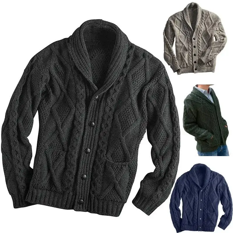 

Fall/Winter Sweater 2026 Fashion Solid Color Long Sleeve Lapel Coat Knitted Cardigan For Men