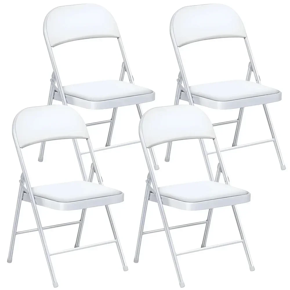 Folding Chair (1-2 Pack) Vinyl Padded Seat Metal Frame Home Office, White,Heavy Duty and Durable,Hinge Fold