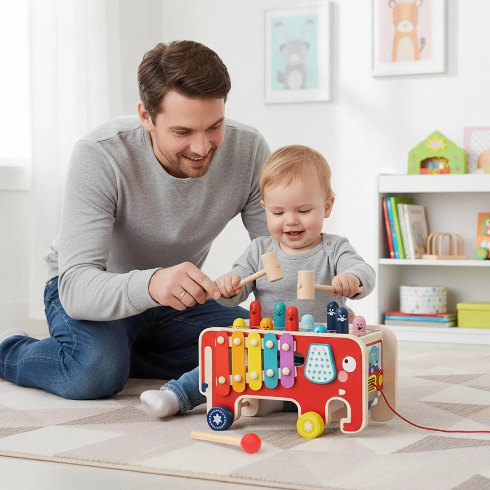 Montessori Wooden Multicolor Xylophone Wood Musical Instrument Toys For Baby Kids Early Learning Games Brain Development Motor