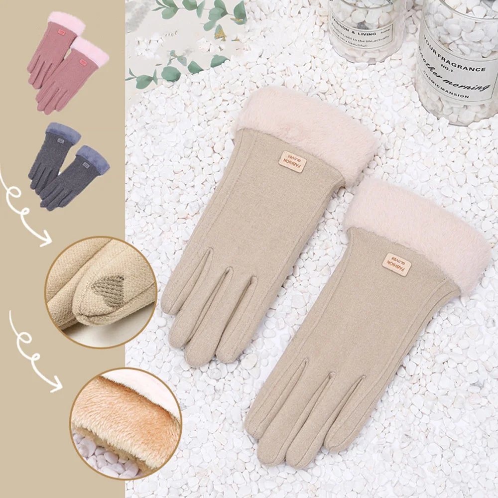 Women Winter Thick Plush Gloves Fashion Warm Suede Outdoor Guantes Lady Touchscreen Driving Ski Gloves Sports Cycling Mittens