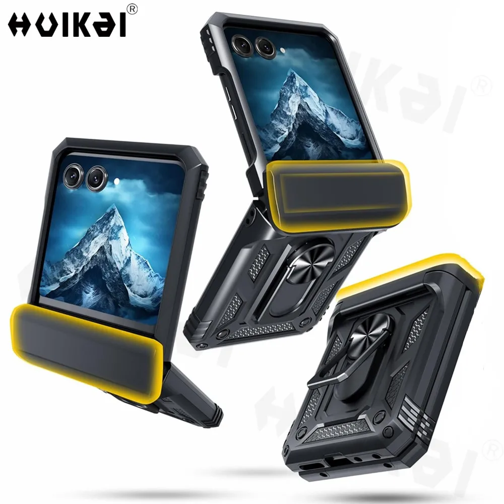 Etui do Samsung Galaxy Z Flip 8 5G i Z Flip 7, wojennej klasy, odporne na wstrząsy, wytrzymałe, ochronne, z magnetycznym pierścieniem i podstawką.
