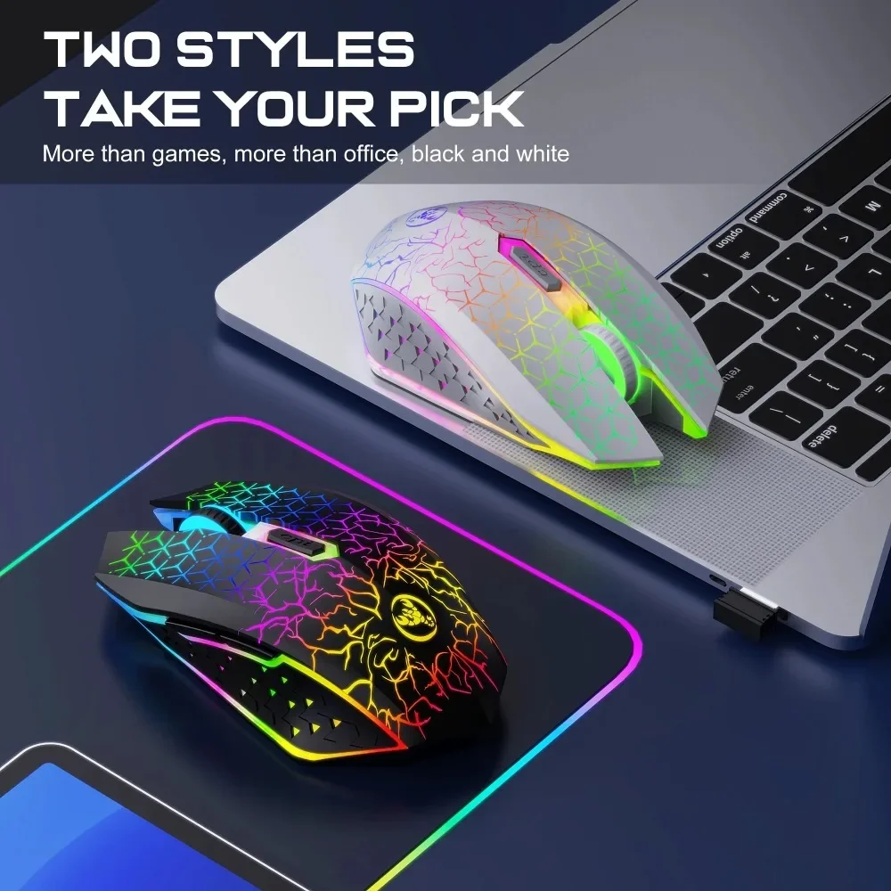 2.4G+BT5.2 Dual Mode Wireless Gaming Mouse, 800-1600DPI RGB Backlight Rechargeable Silent Ergonomic Mice for PC Desktop Laptop