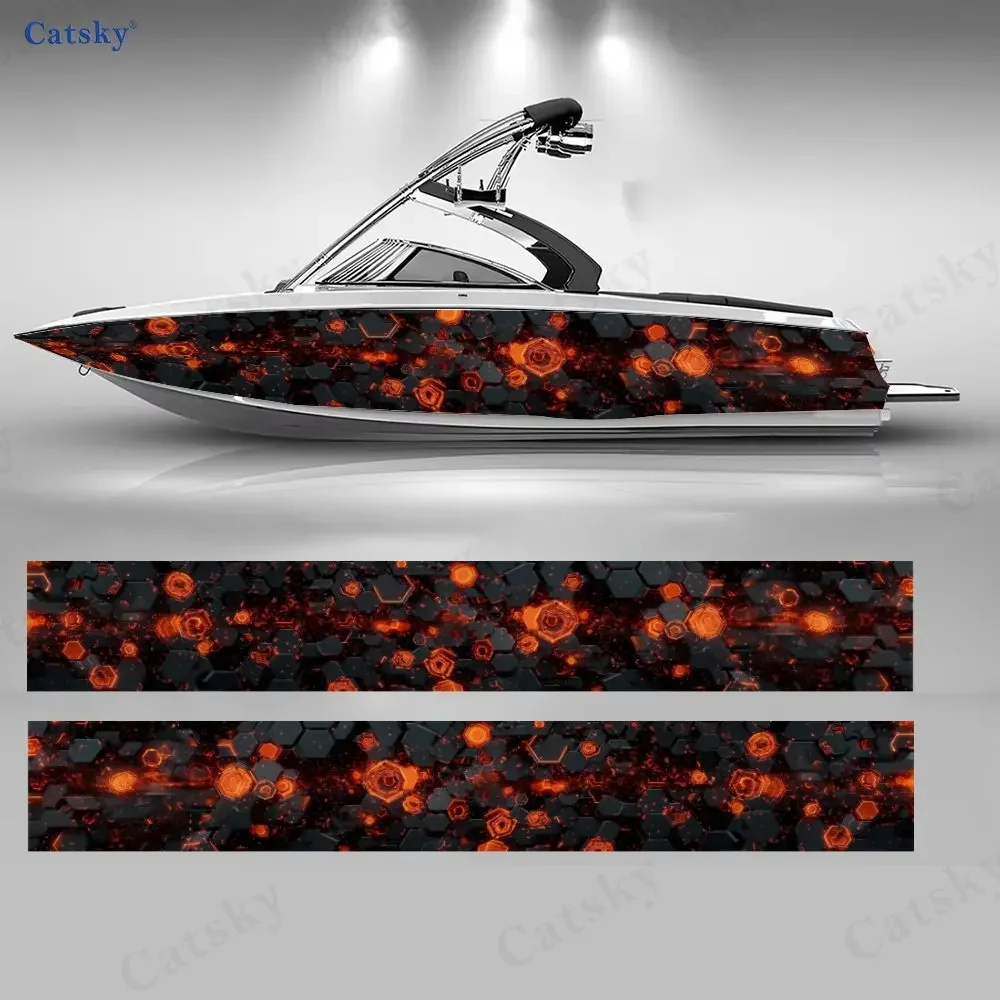 Hexagon Gap Magma Like Red Light Pattern Boat Sticker Vinyl Ship Pontoon Deck Boat Fishing Decorative Pontoon Boats Decal