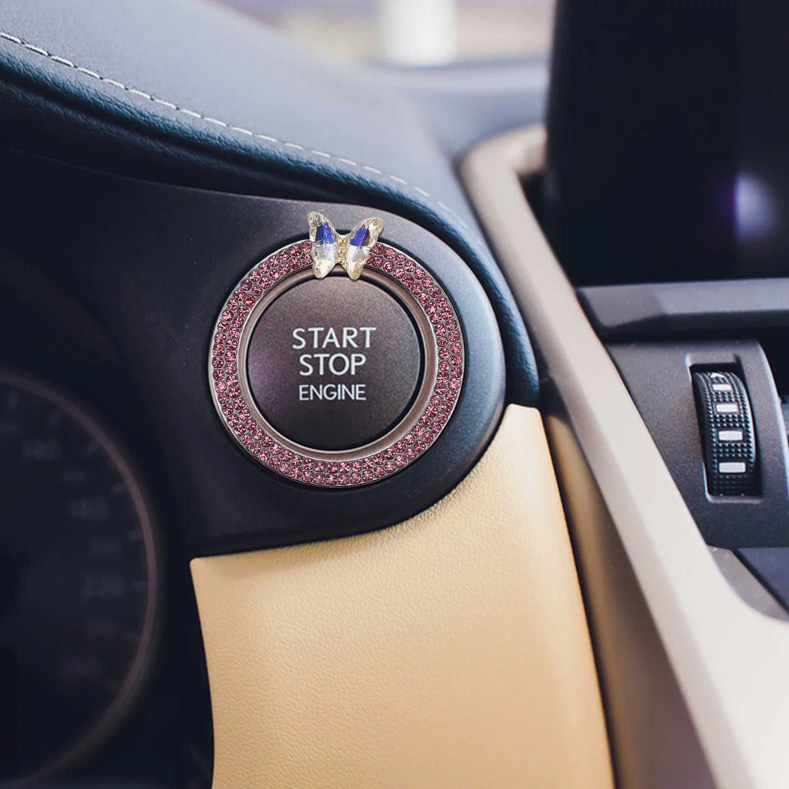 

Car Engine Start Button Decorative Ring Push to Start Button Ring Butterfly Rhinestone Car Interior Protection Decoration