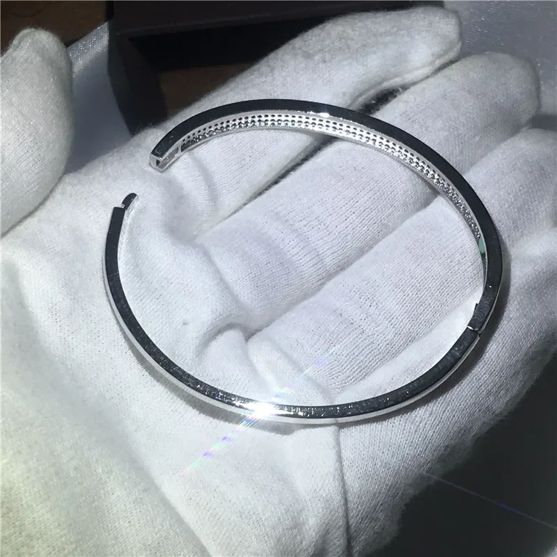 Trendy Pave Lab Diamond Bangle Tibetan SilverColor Party Engagement bangles Bracelets for women Bridal Charm wedding accessaries